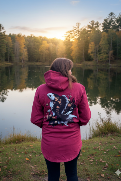 Women's burgundy carp fishing hoodie warm heavyweight cotton pullover for lady anglers